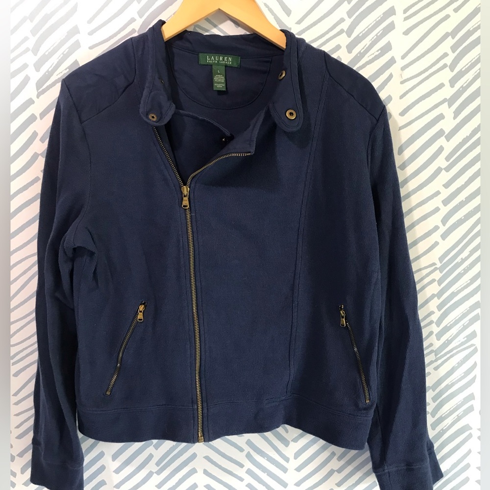 Vintage Lauren Ralph Lauren Cotton Moto Jacket Gold Zipper Y2K Large